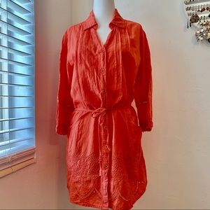 Orange cotton shirtdress cover-up / tunic Medium